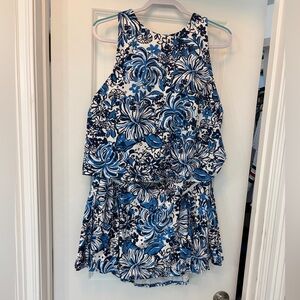 Floral Blue and White Sleeveless Dress
